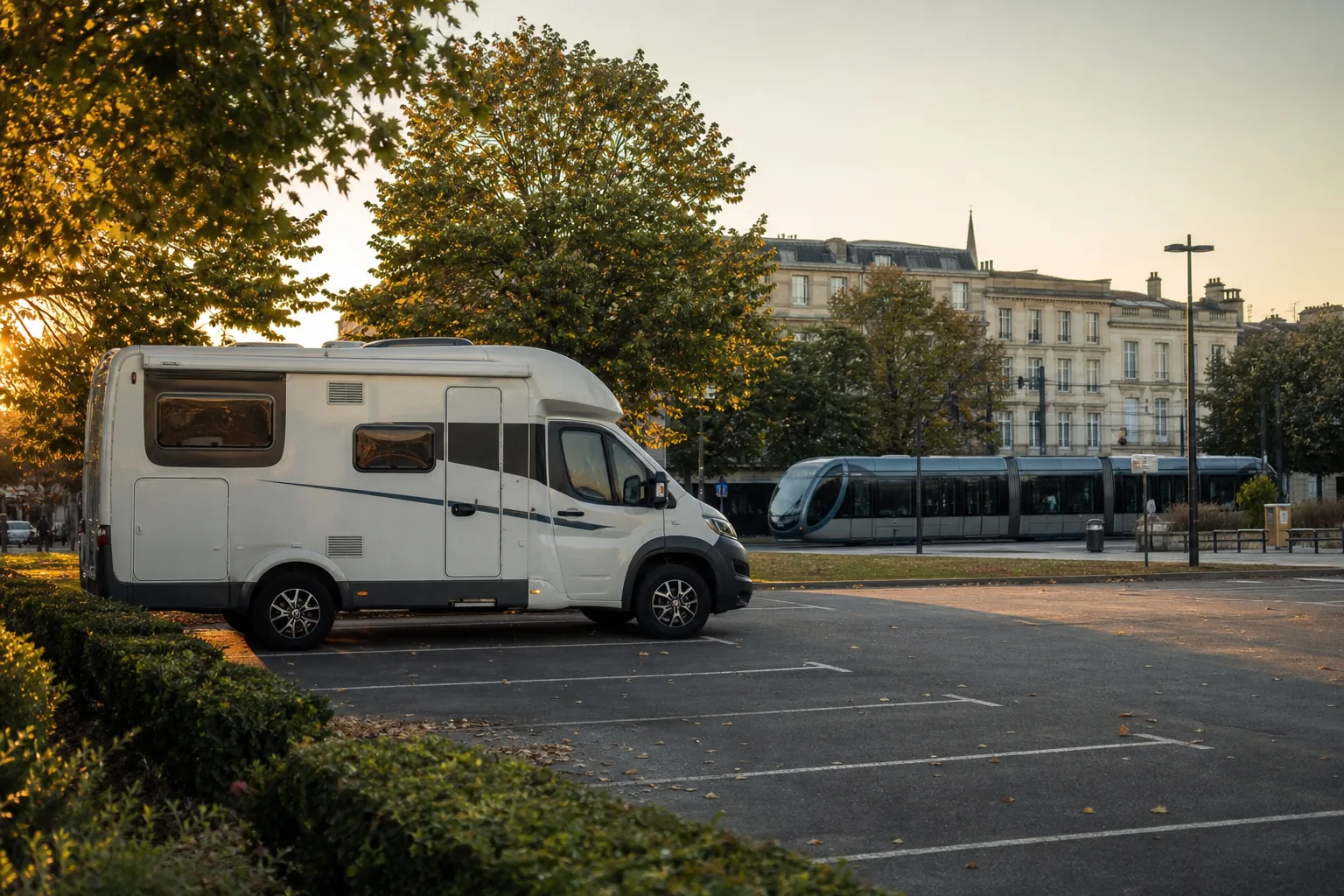 Camper en un aparcamiento disuasorio del área metropolitana de Burdeos